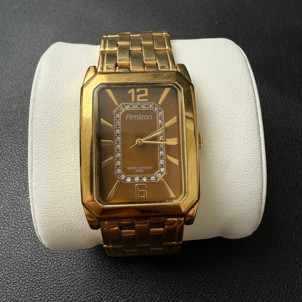 Armitron 20/M4210GP Men's Crystal‎ Dial Rectangular Gold Tone Bracelet Watch